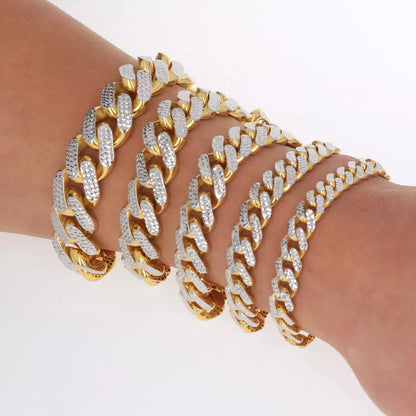 10K Yellow Gold Monaco Miami Pave Diamond Cut Chain Necklace Bracelet 7"- 30"
