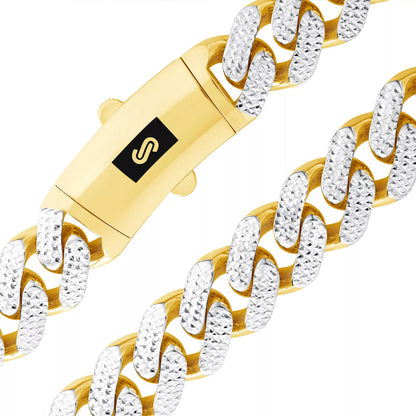10K Yellow Gold Monaco Miami Pave Diamond Cut Chain Necklace Bracelet 7"- 30"