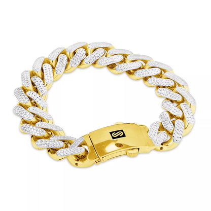 10K Yellow Gold Monaco Miami Pave Diamond Cut Chain Necklace Bracelet 7"- 30"