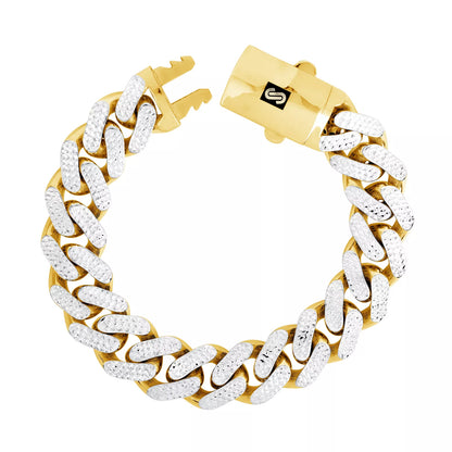 10K Yellow Gold Monaco Miami Pave Diamond Cut Chain Necklace Bracelet 7"- 30"