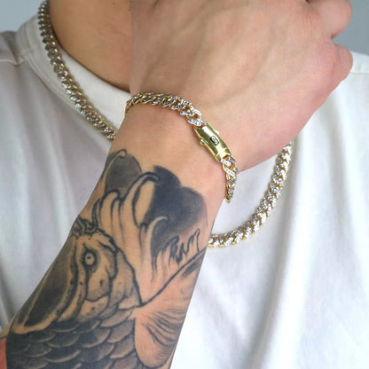 10k Yellow Gold 17mm Monaco Miami Cuban Link Diamond Cut Pave Chain Bracelet 8"