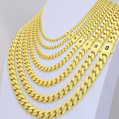 14K Yellow Gold Miami Cuban Royal Monaco Chain 5mm-17mm Necklace Bracelet 7"-30"