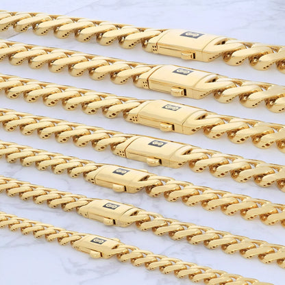 10K Yellow Gold Miami Cuban Royal Monaco Chain Bracelet 5mm-20mm 6" 7" 8" 9"