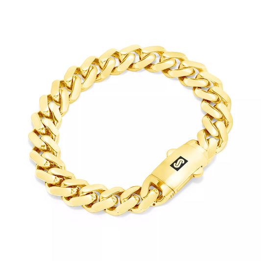 10K Yellow Gold Miami Cuban 13mm Royal Monaco Link Chain Bracelet 8" 8.5" 9"