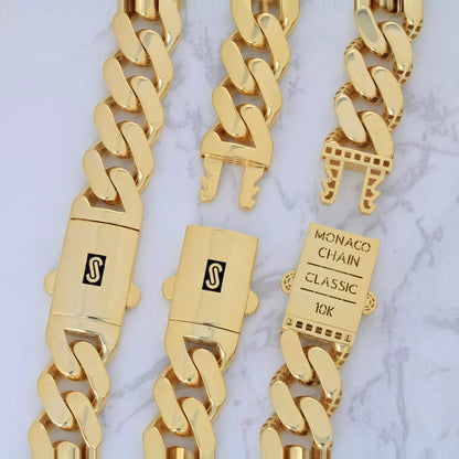 14K Yellow Gold Miami Cuban Royal Monaco Chain 5mm-17mm Necklace Bracelet 7"-30"