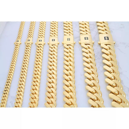 10K Yellow Gold Miami Cuban Royal Monaco Chain Bracelet 5mm-20mm 6" 7" 8" 9"