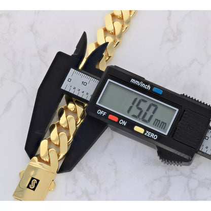 10k Yellow Gold Royal Monaco Miami Cuban Link 15mm Chain Bracelet Box Clasp 8.5"