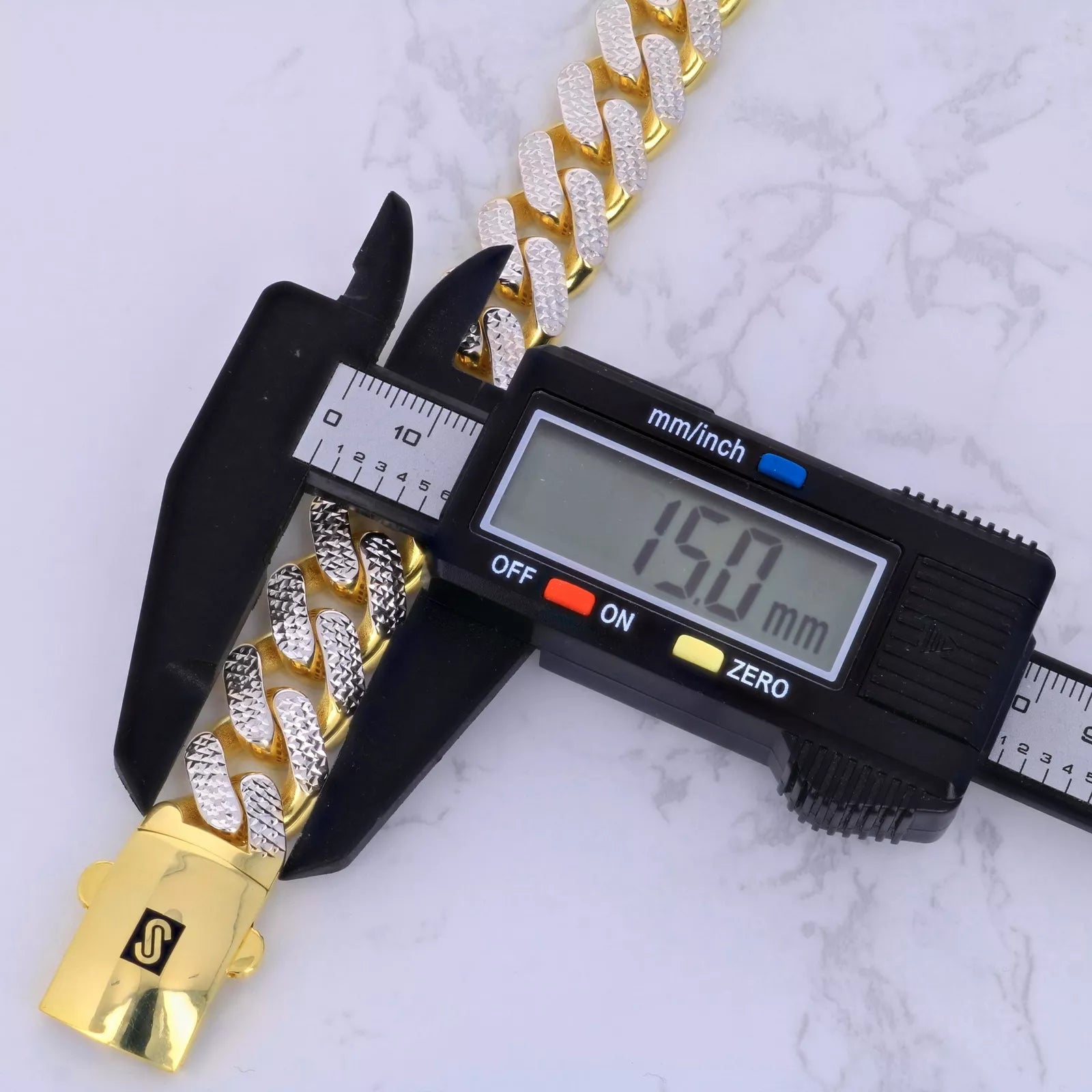 10k Yellow Gold 15mm Monaco Miami Cuban Link Diamond Cut Pave Chain Necklace 30"