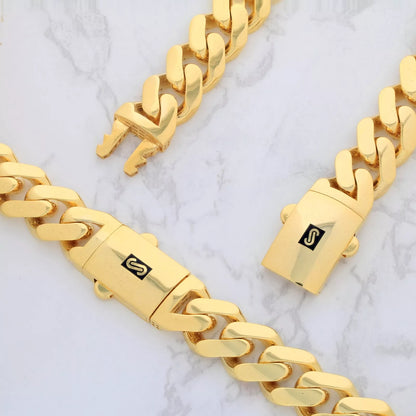 14K Yellow Gold Miami Cuban Royal Monaco Chain 5mm-17mm Necklace Bracelet 7"-30"