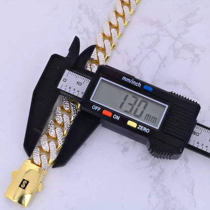 10k Yellow Gold 13mm Monaco Miami Cuban Link Diamond Cut Pave Chain Necklace 20"