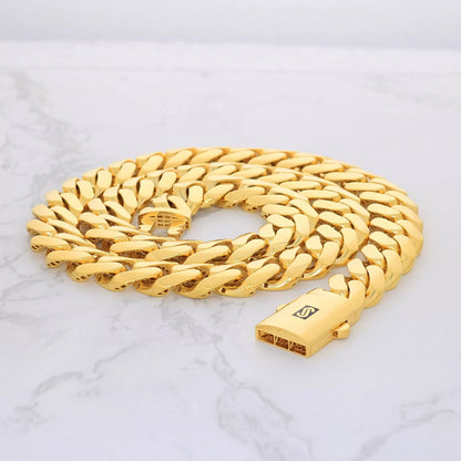 14K Yellow Gold Miami Cuban Royal Monaco Chain 5mm-17mm Necklace Bracelet 7"-30"