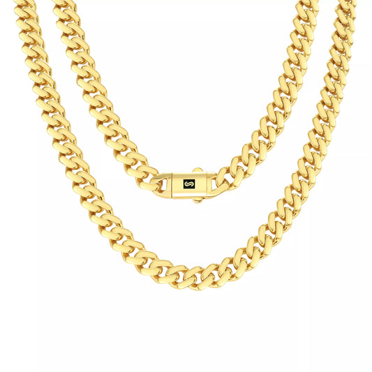 10K Yellow Gold Miami Cuban 9mm Royal Monaco Curb Link Chain Necklace 18"- 30"