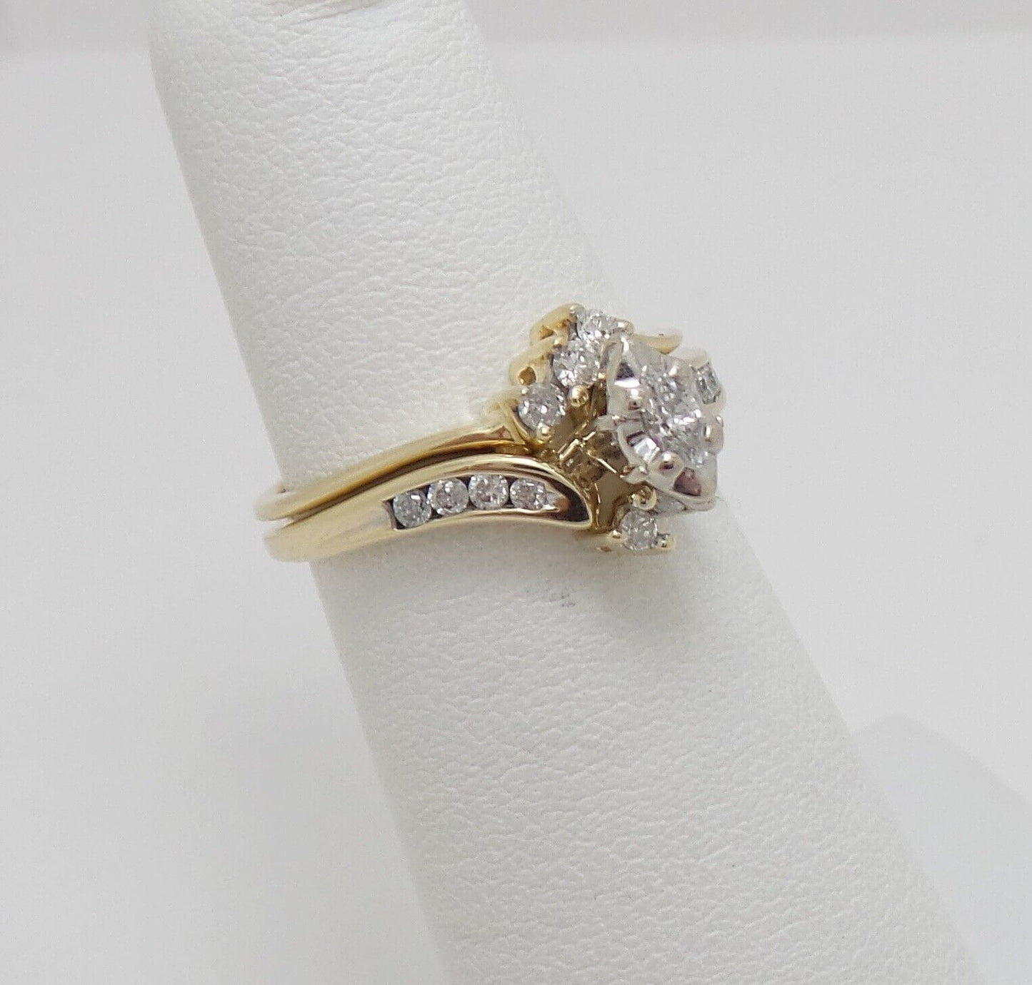 10k Yellow Gold Marquise Diamond Solitaire Bridal Wedding Ring Set 1/4 Cttw