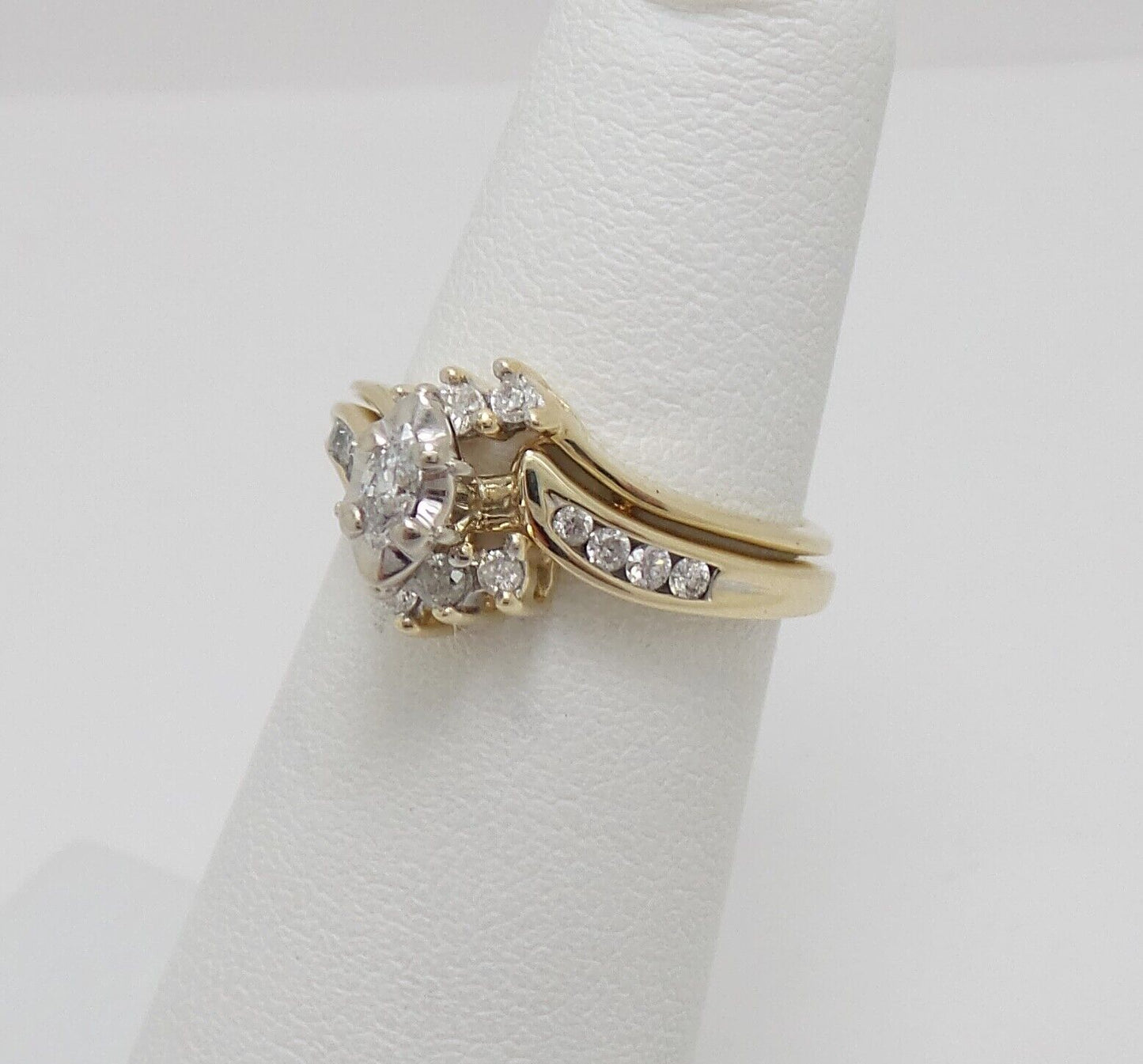 10k Yellow Gold Marquise Diamond Solitaire Bridal Wedding Ring Set 1/4 Cttw