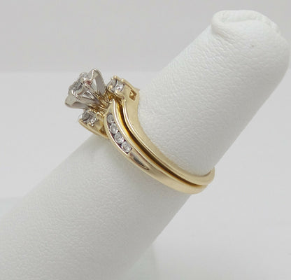 10k Yellow Gold Marquise Diamond Solitaire Bridal Wedding Ring Set 1/4 Cttw