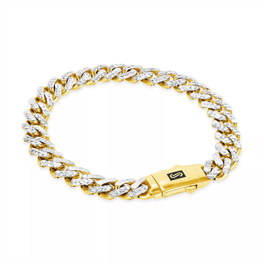 10K Yellow Gold Miami Cuban 9mm Monaco Diamond Cut Pave Chain Bracelet 7"- 9"