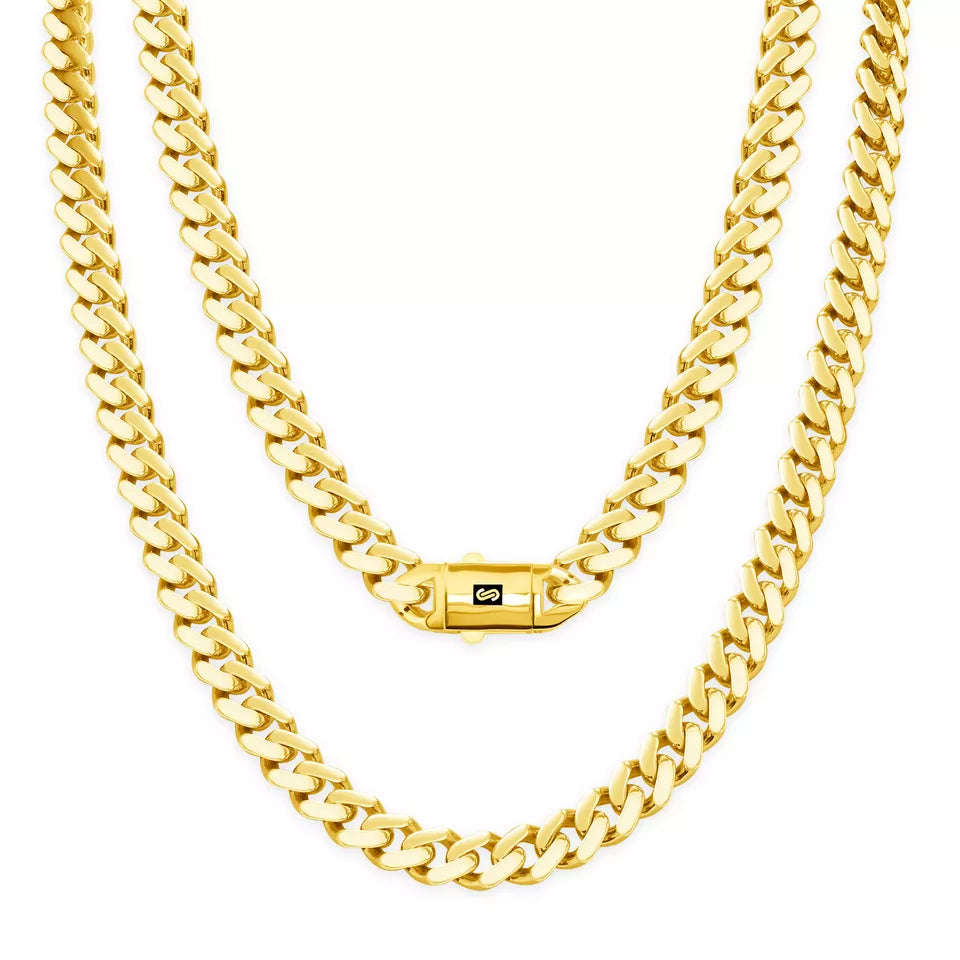 10K Yellow Gold Miami Cuban 7.5mm Royal Monaco Curb Link Chain Necklace 18"- 30"