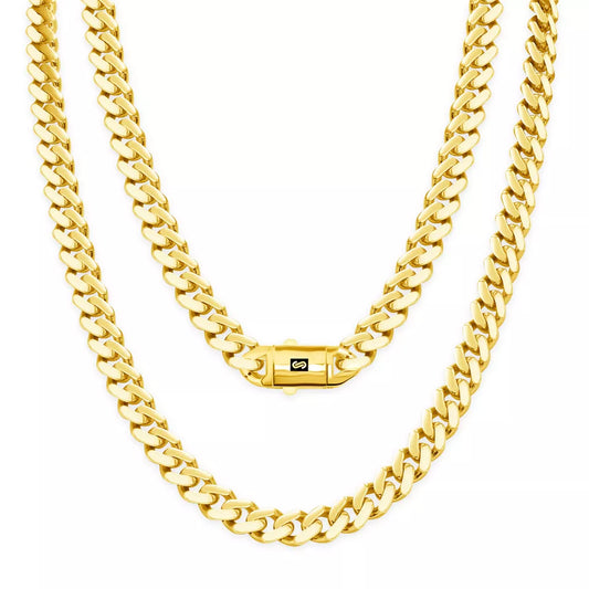 10K Yellow Gold Miami Cuban 7.5mm Royal Monaco Curb Link Chain Necklace 18"- 30"