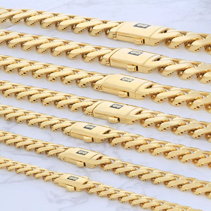 14K Yellow Gold Miami Cuban Royal Monaco Chain 5mm-17mm Necklace Bracelet 7"-30"