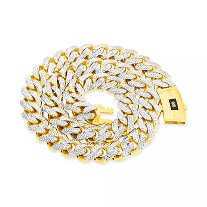 10K Yellow Gold Miami Cuban 17mm Monaco Diamond Cut Pave Chain Bracelet 8"- 9"