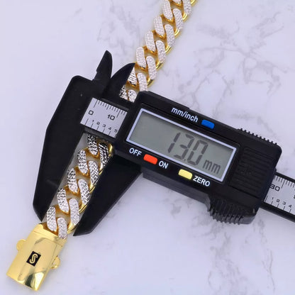 10K Yellow Gold Miami Cuban 13mm Monaco Diamond Cut Pave Chain Bracelet 8"- 9"