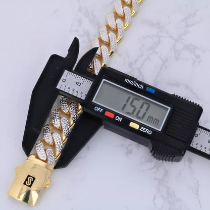10k Yellow Gold 15mm Monaco Miami Cuban Diamond Cut Pave Chain Bracelet 8.5"