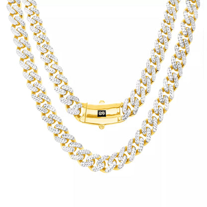 10k Yellow Gold Monaco Miami Cuban Diamond Cut Pave 7.5mm Chain Necklace 18"