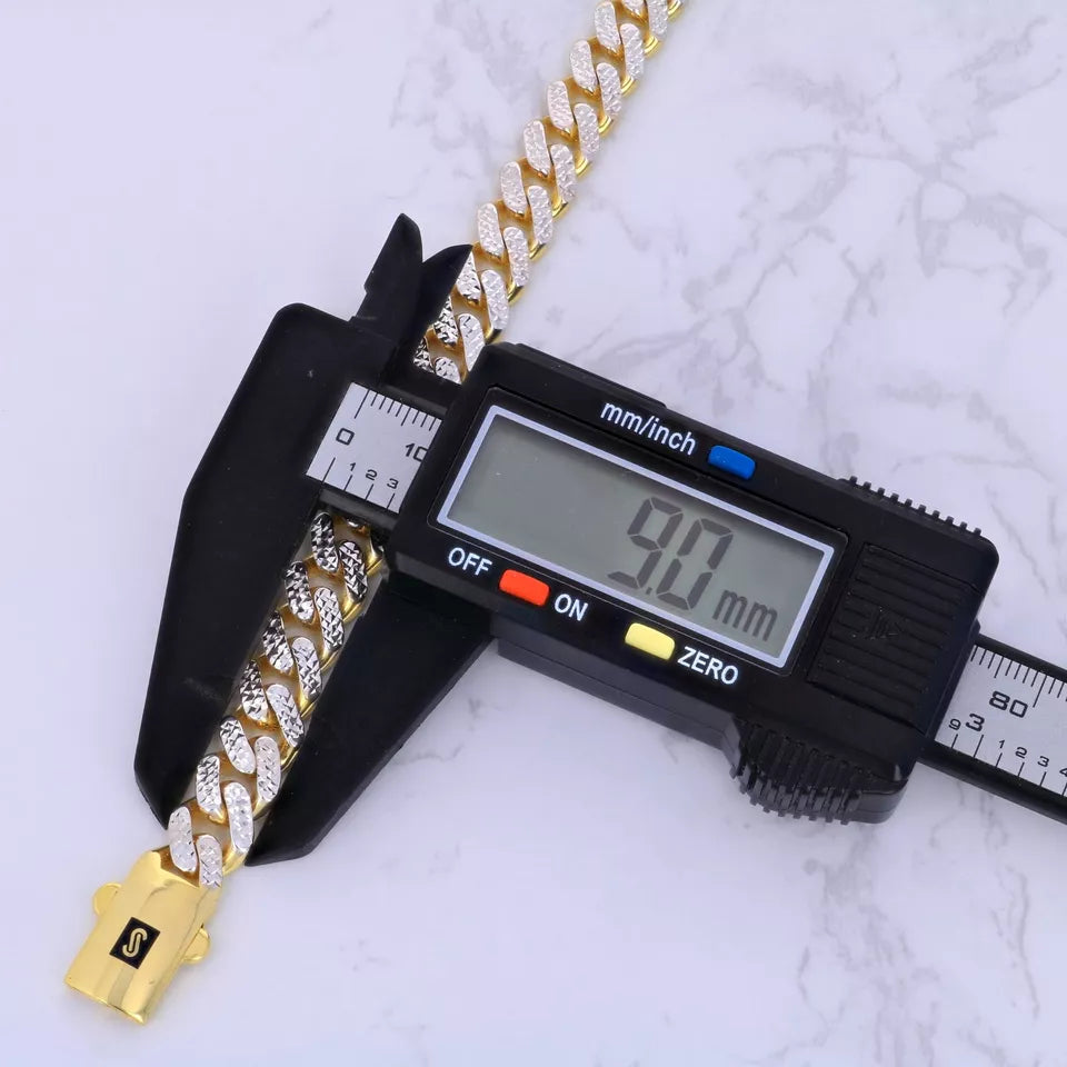 10k Yellow Gold 9mm Monaco Miami Cuban Link Diamond Cut Pave Chain Necklace 28"