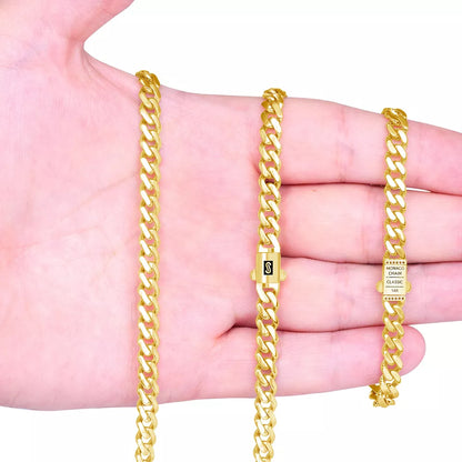 10K Yellow Gold Miami Cuban 7.5mm Royal Monaco Curb Link Chain Necklace 18"- 30"