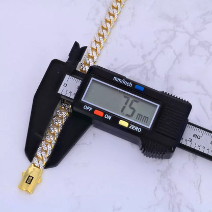 10k Yellow Gold Monaco Miami Cuban Diamond Cut Pave 7.5mm Chain Necklace 18"