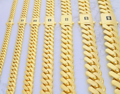 14K Yellow Gold Miami Cuban Royal Monaco Chain 5mm-17mm Necklace Bracelet 7"-30"