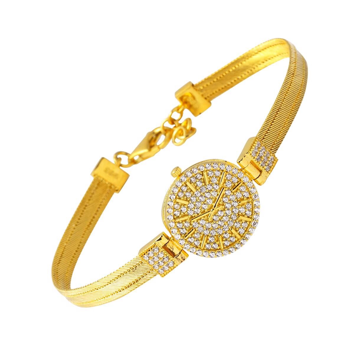 22K Yellow Gold Watch Style Trabzon Mesh Cubic Zirconia Bracelet (16.5 g)