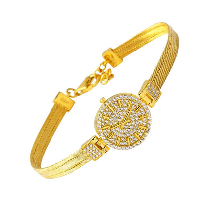 22K Yellow Gold Watch Style Trabzon Mesh Cubic Zirconia Bracelet (16.5 g)