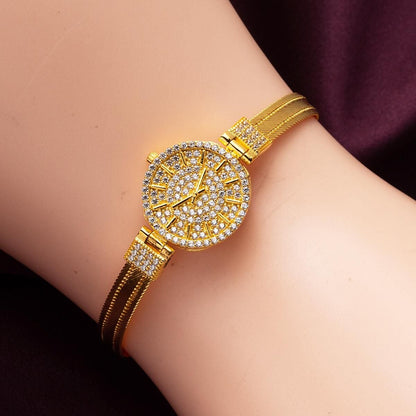 22K Yellow Gold Watch Style Trabzon Mesh Cubic Zirconia Bracelet (16.5 g)