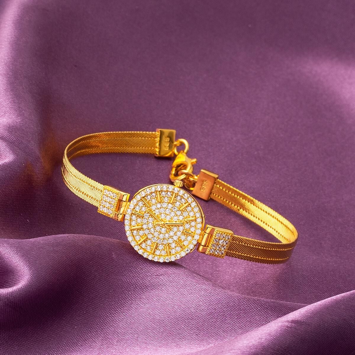 22K Yellow Gold Watch Style Trabzon Mesh Cubic Zirconia Bracelet (16.5 g)