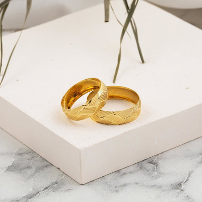 14K Yellow Gold Braided Wedding Band Set