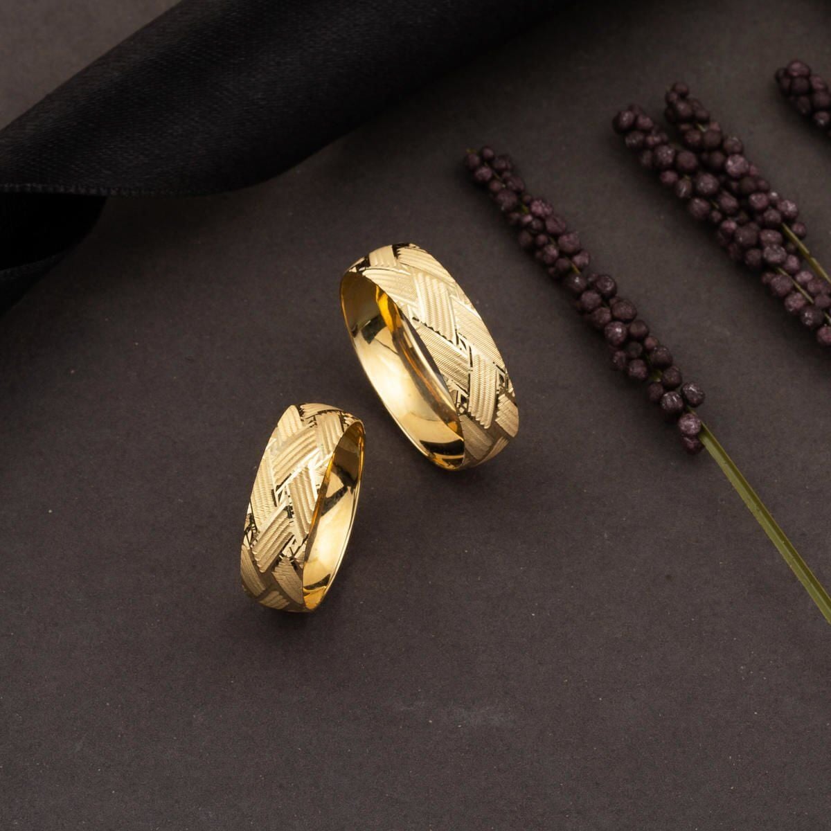 14K Yellow Gold Braided Wedding Band Set