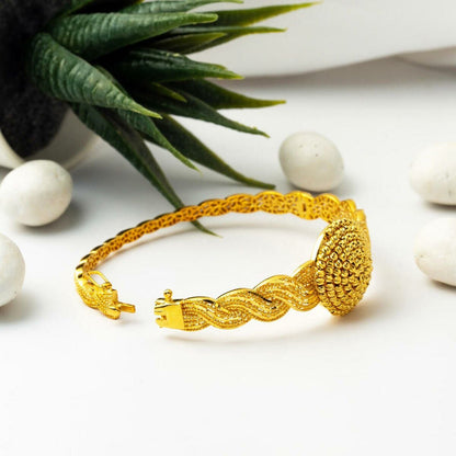 22K Yellow Gold Braided Bead Hinged Cuff Bangle