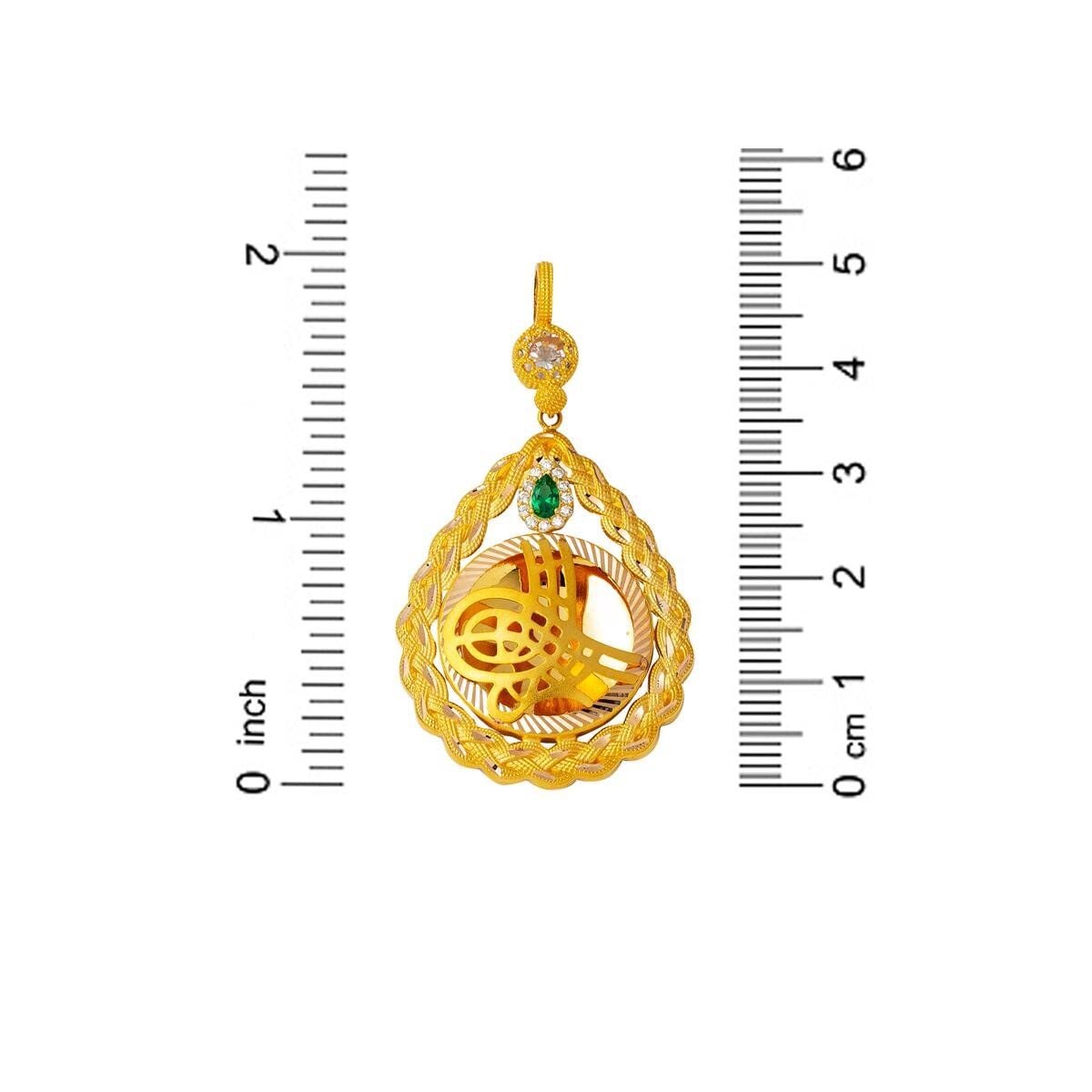 14K Yellow Gold Braided Ottoman Tughra Cubic Zirconia Pendant (5.76 g)