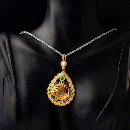 14K Yellow Gold Braided Ottoman Tughra Cubic Zirconia Pendant (5.76 g)