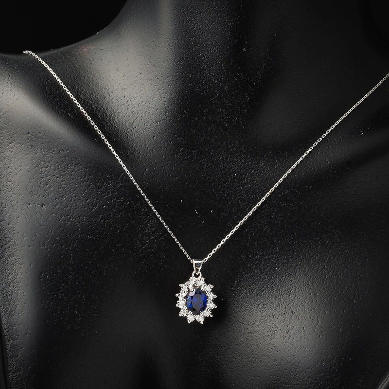 14K White Gold Sapphire Diamond Necklace and Earrings Set