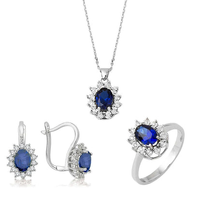 14K White Gold Diamond and Sapphire 3-Piece Set