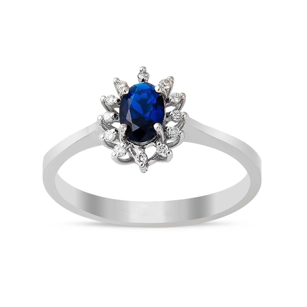 14K White Gold Sapphire Diamond Ring