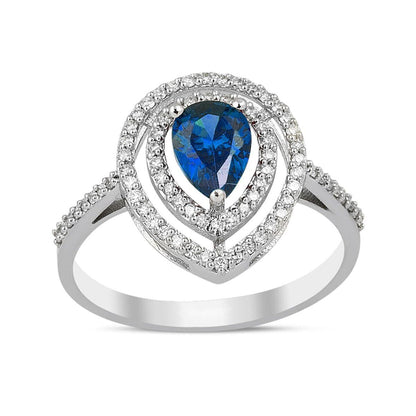 14K White Gold 1 Ct Sapphire 0.30 Ct Diamond Ring