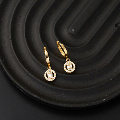 14K Yellow Gold Dangle Baguette Cubic Zirconia Earrings