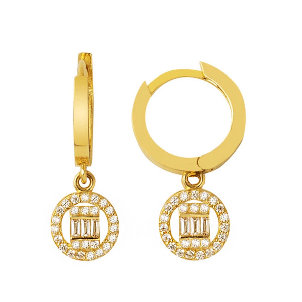 14K Yellow Gold Dangle Baguette Cubic Zirconia Earrings