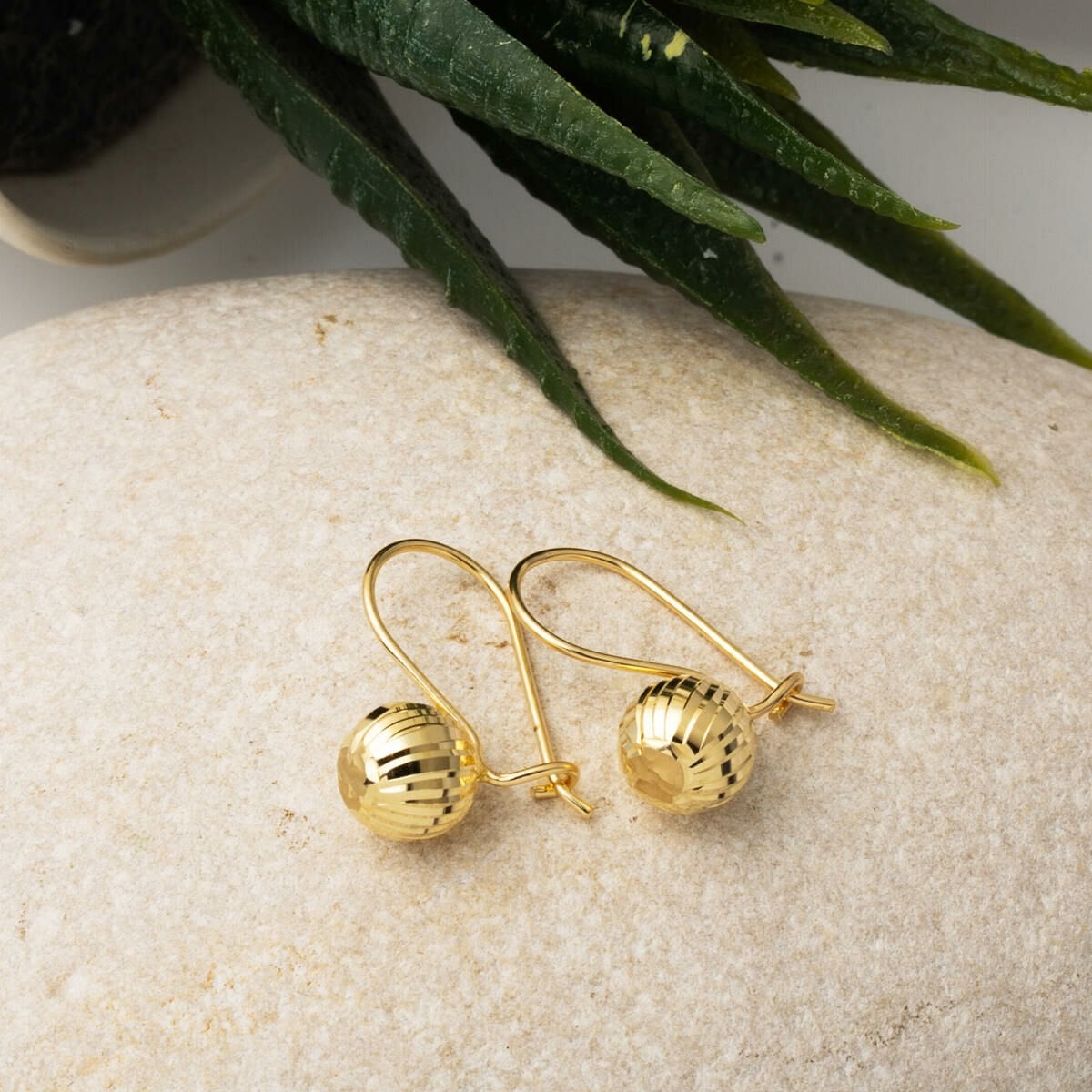14K Yellow Gold Modern Dangle Ball Earrings