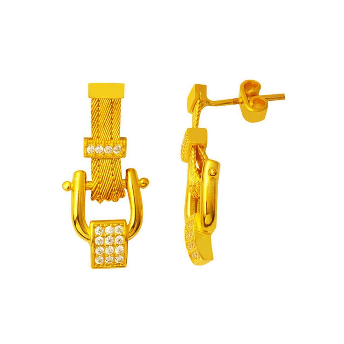 22K Yellow Gold Trabzon Mesh Dangle Cubic Zirconia Earrings