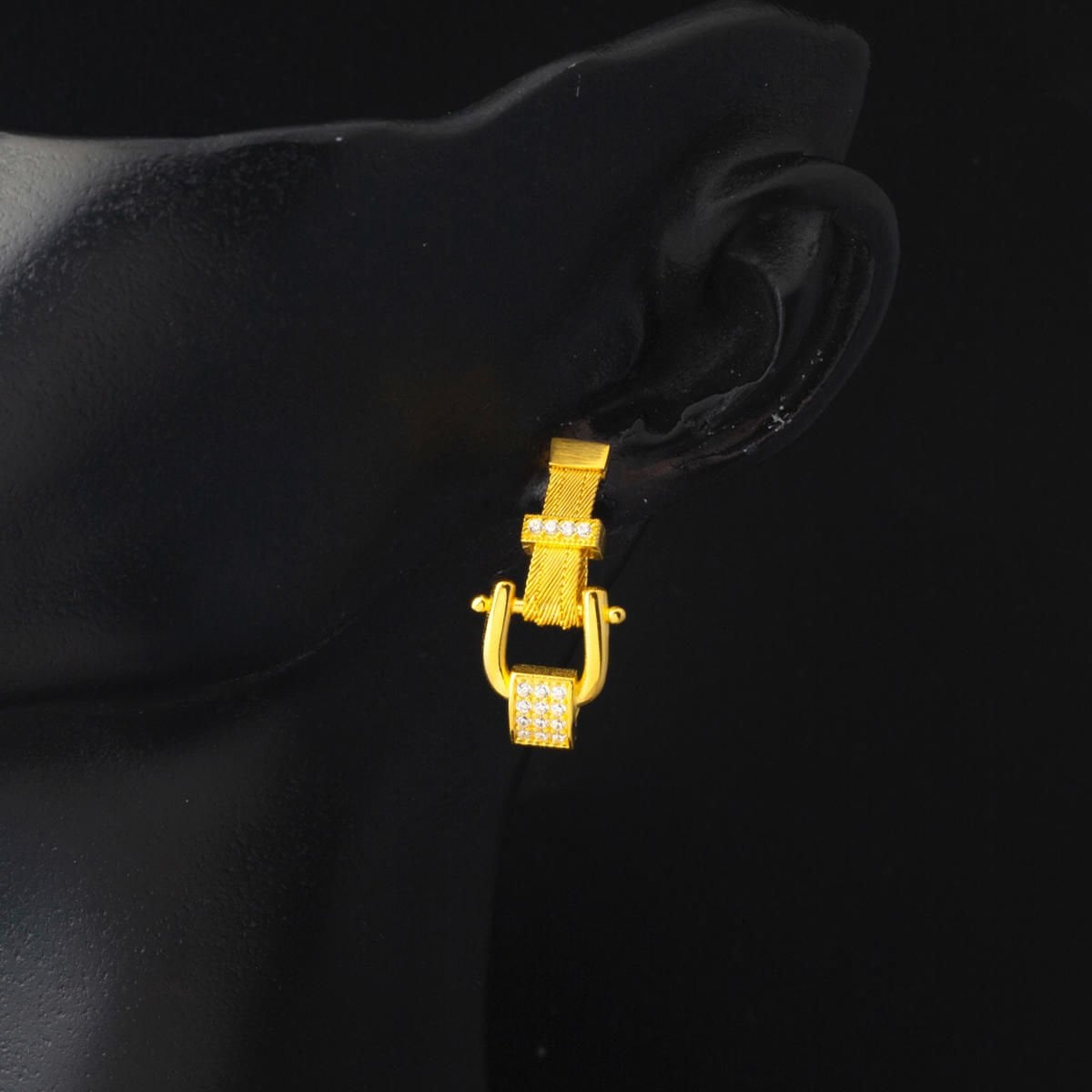 22K Yellow Gold Trabzon Mesh Dangle Cubic Zirconia Earrings