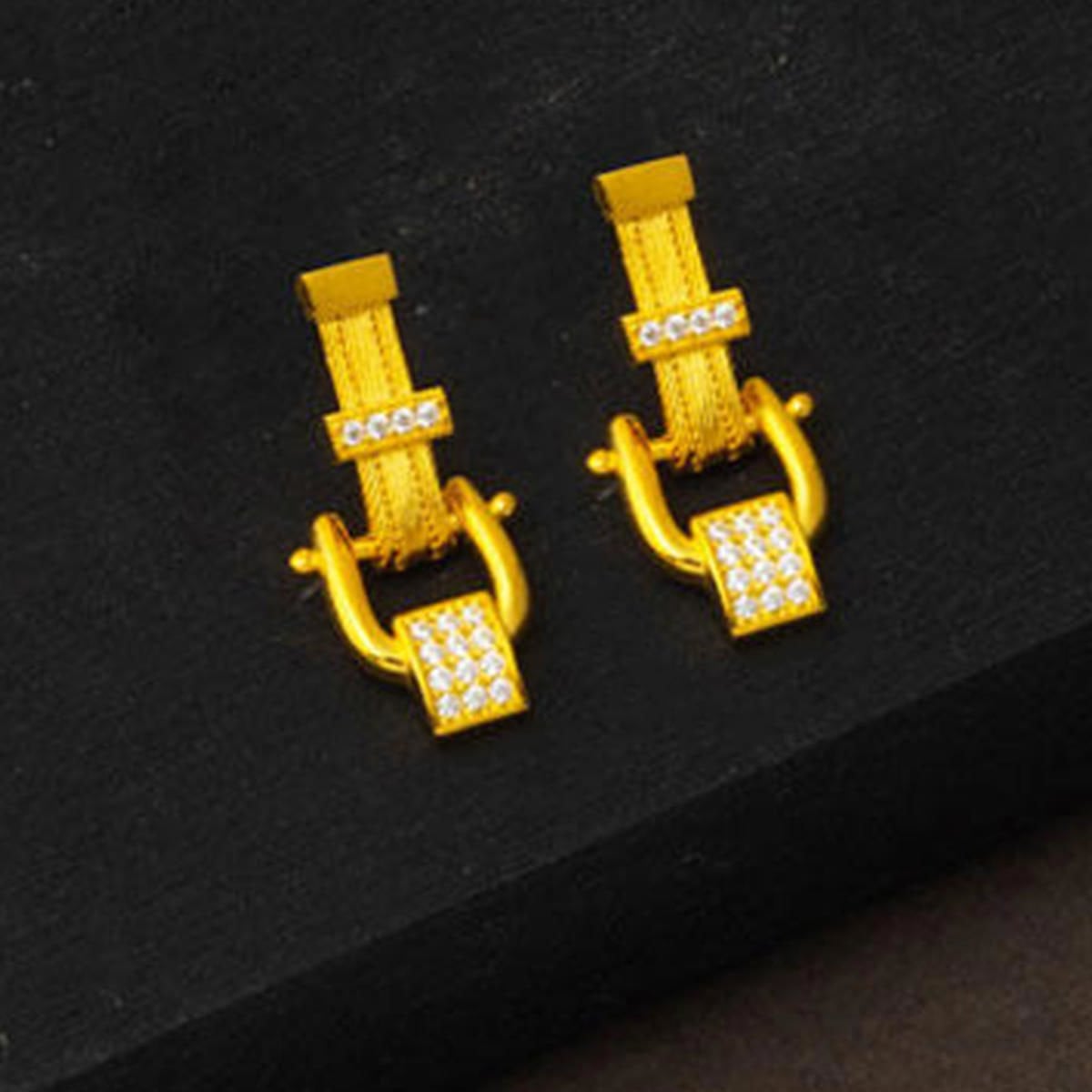 22K Yellow Gold Trabzon Mesh Dangle Cubic Zirconia Earrings